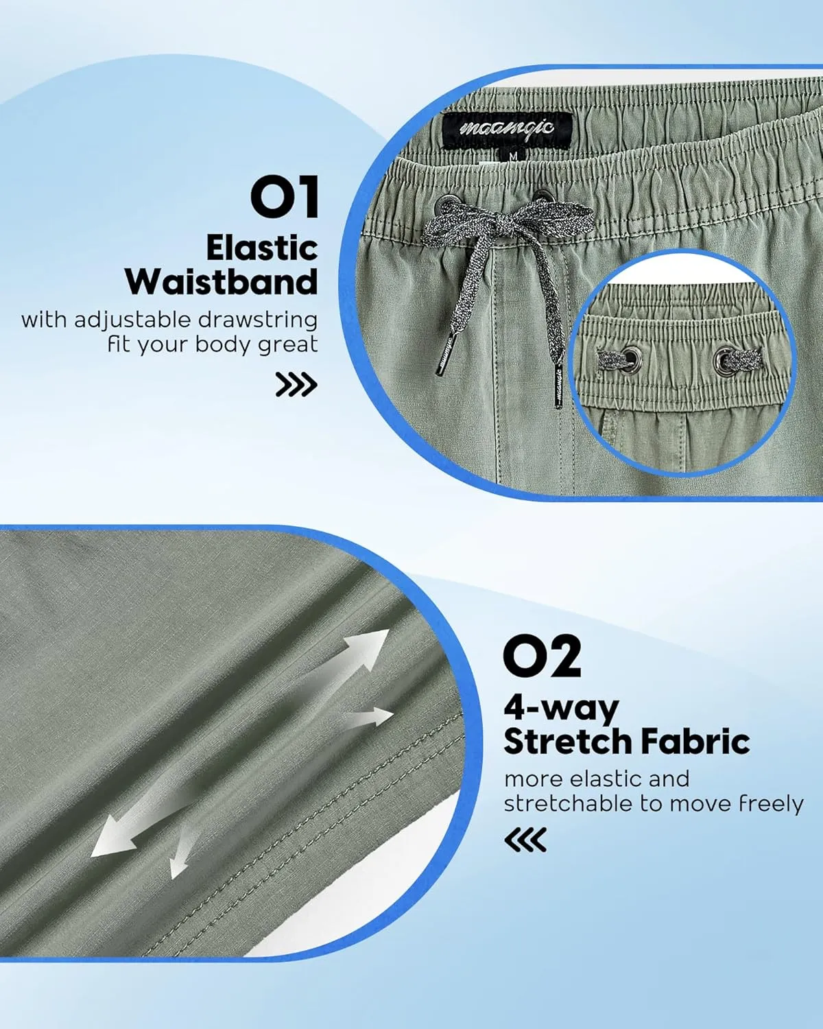 maamgic Men's 5 inch Inseam Shorts Pull-On Relaxed Fit Comfort Stretch Short Shorts with Pocket