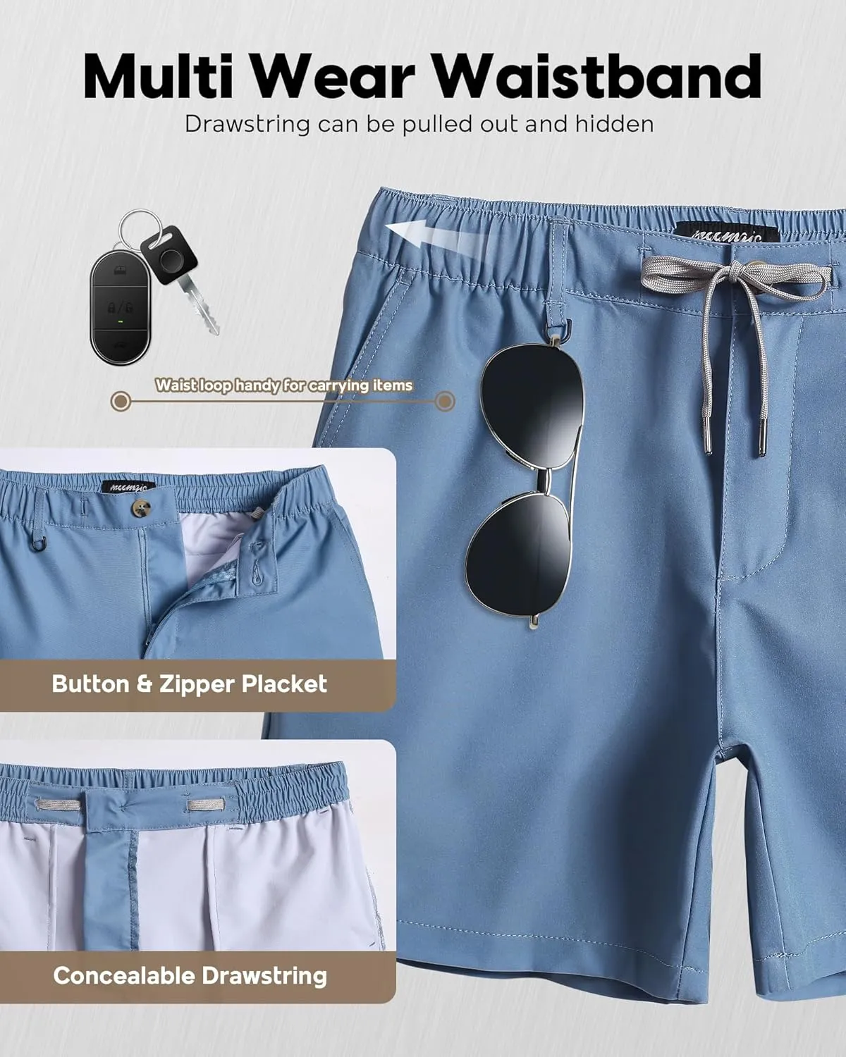 maamgic Men's 5/7 Inch Casual Classic Fit Shorts with Multi-Pocket Quick Dry Sports Shorts