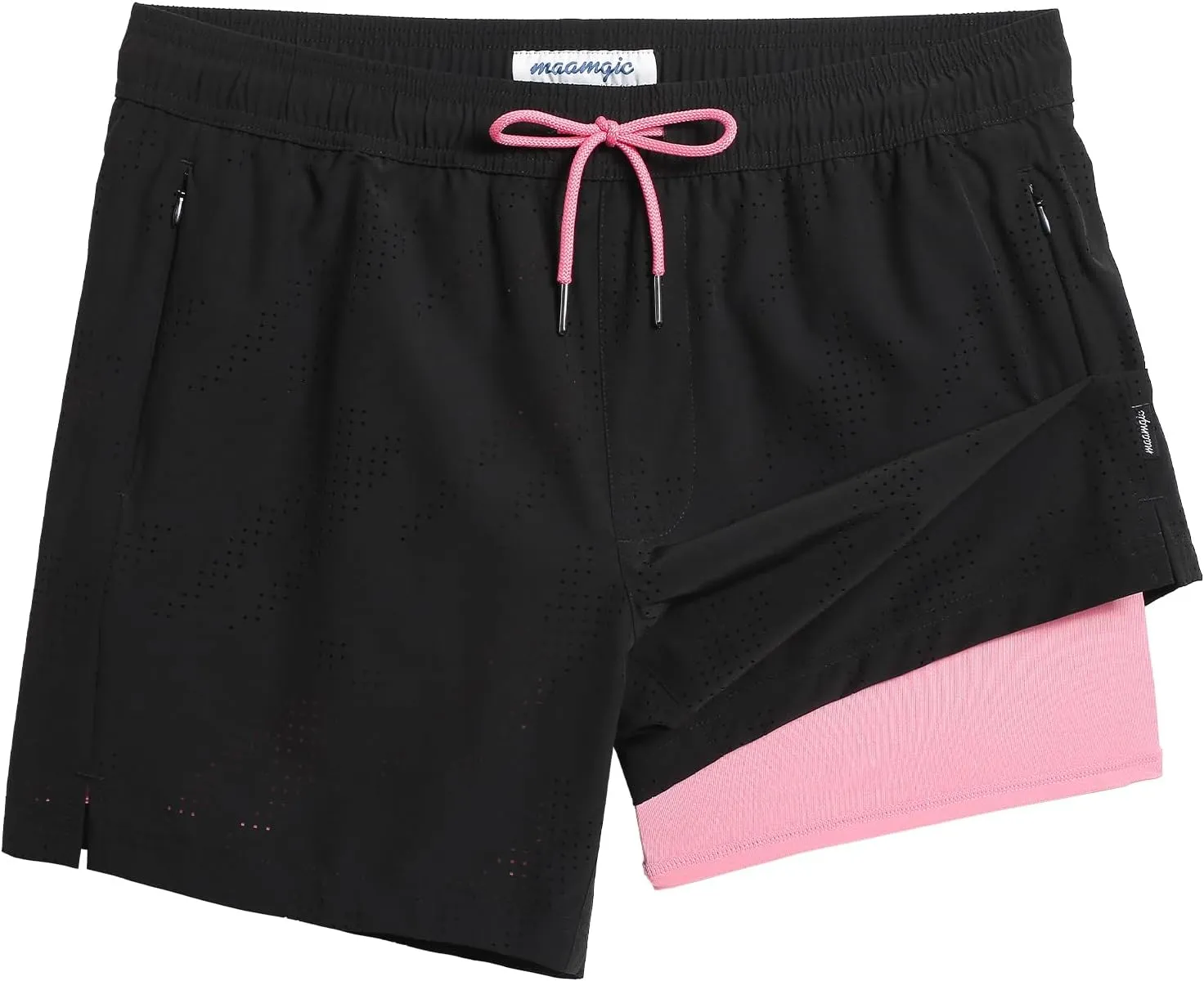 maamgic Mens Swim Trunks with Compression Liner 5 Inch Inseam Quick Dry Board Shorts with Zipper Pockets Swimming Shorts