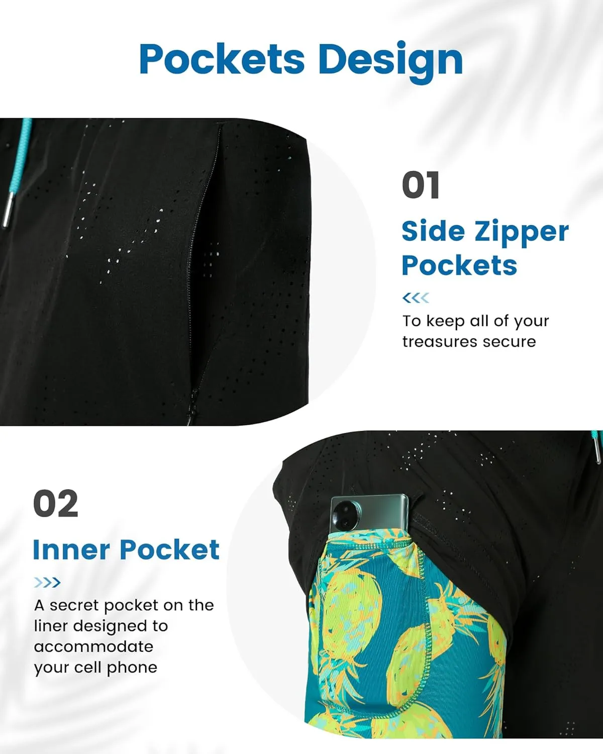maamgic Mens Swim Trunks with Compression Liner 5 Inch Inseam Quick Dry Board Shorts with Zipper Pockets Swimming Shorts