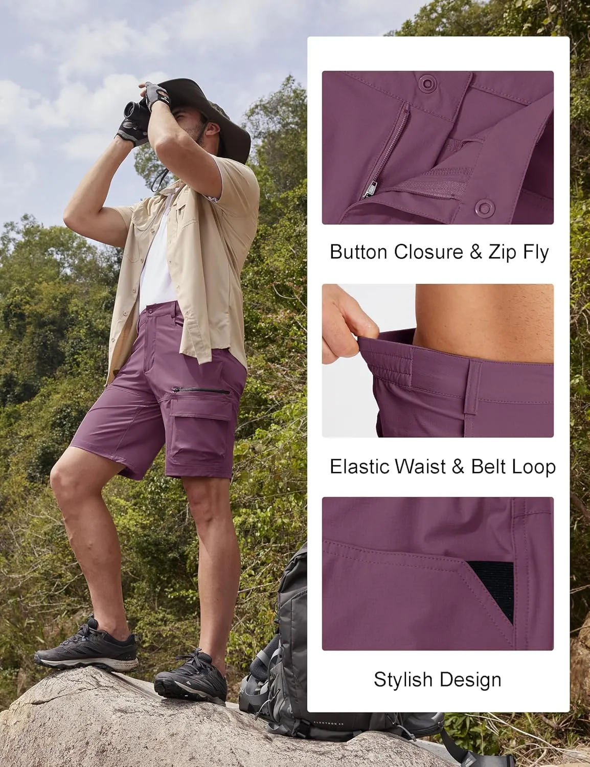 MAGCOMSEN Men's Hiking Cargo Shorts 9" Quick Dry Lightweight Summer Casual Shorts for Men Work Golf Outdoor 5 Pockets