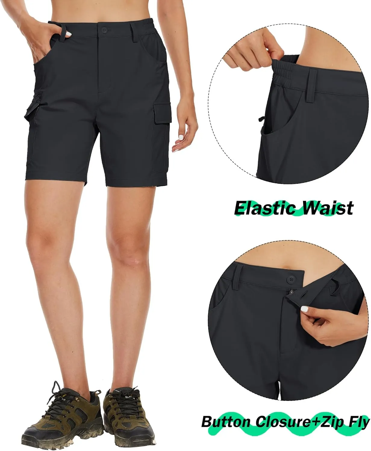 MAGCOMSEN Women's 7" Hiking Golf Shorts 6 Pockets Lightweight Quick Dry Outdoor Casual Cargo Shorts Water Resistant