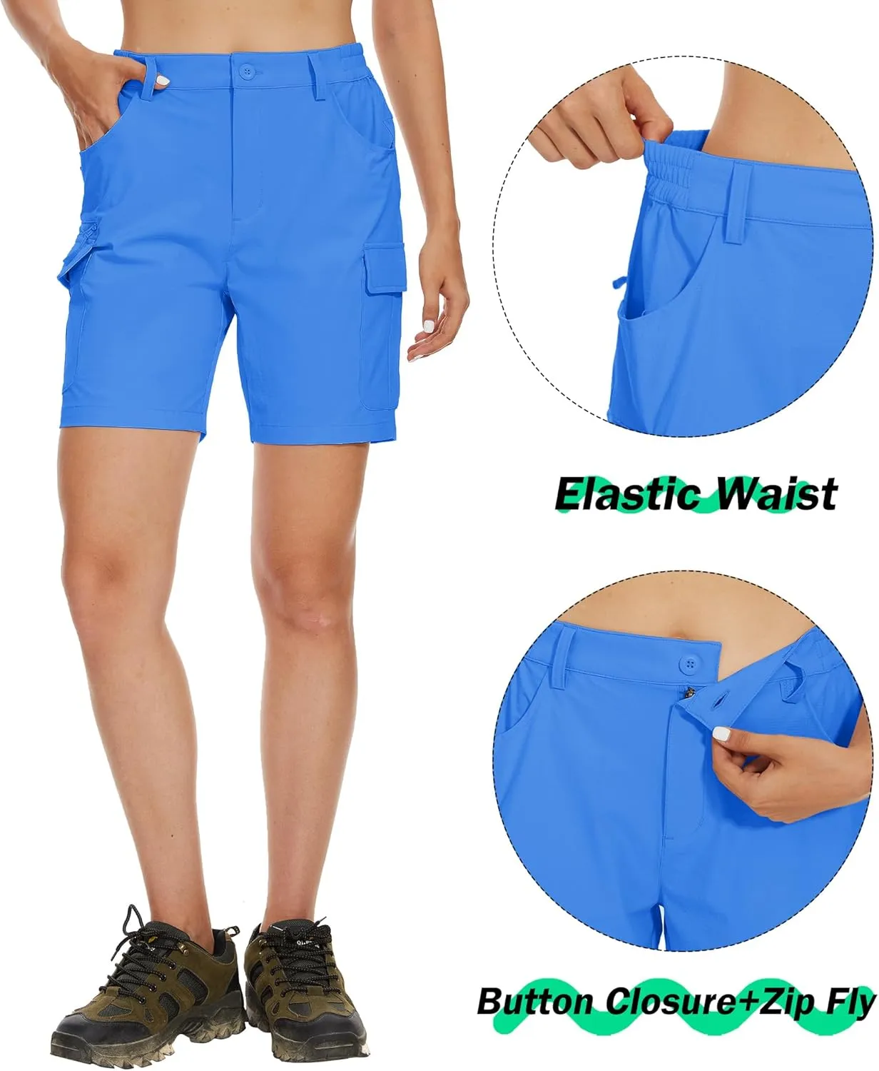 MAGCOMSEN Women's 7" Hiking Golf Shorts 6 Pockets Lightweight Quick Dry Outdoor Casual Cargo Shorts Water Resistant