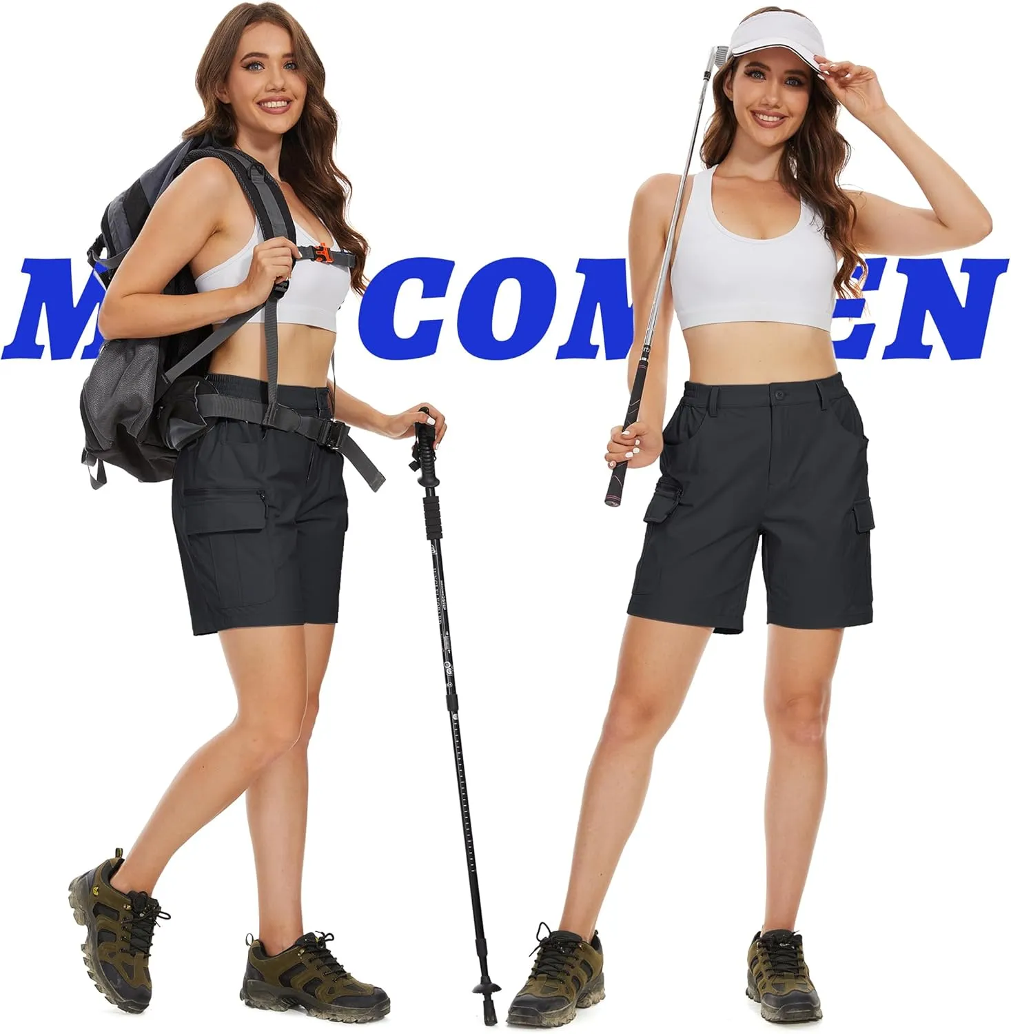 MAGCOMSEN Women's 7" Hiking Golf Shorts 6 Pockets Lightweight Quick Dry Outdoor Casual Cargo Shorts Water Resistant