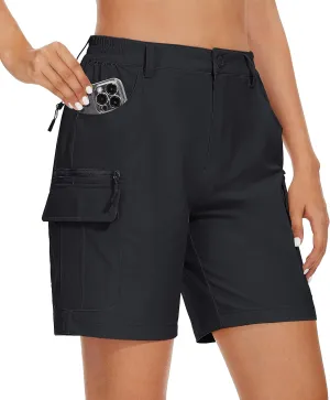 MAGCOMSEN Women's 7" Hiking Golf Shorts 6 Pockets Lightweight Quick Dry Outdoor Casual Cargo Shorts Water Resistant