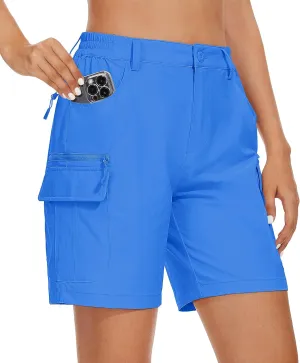 MAGCOMSEN Women's 7" Hiking Golf Shorts 6 Pockets Lightweight Quick Dry Outdoor Casual Cargo Shorts Water Resistant