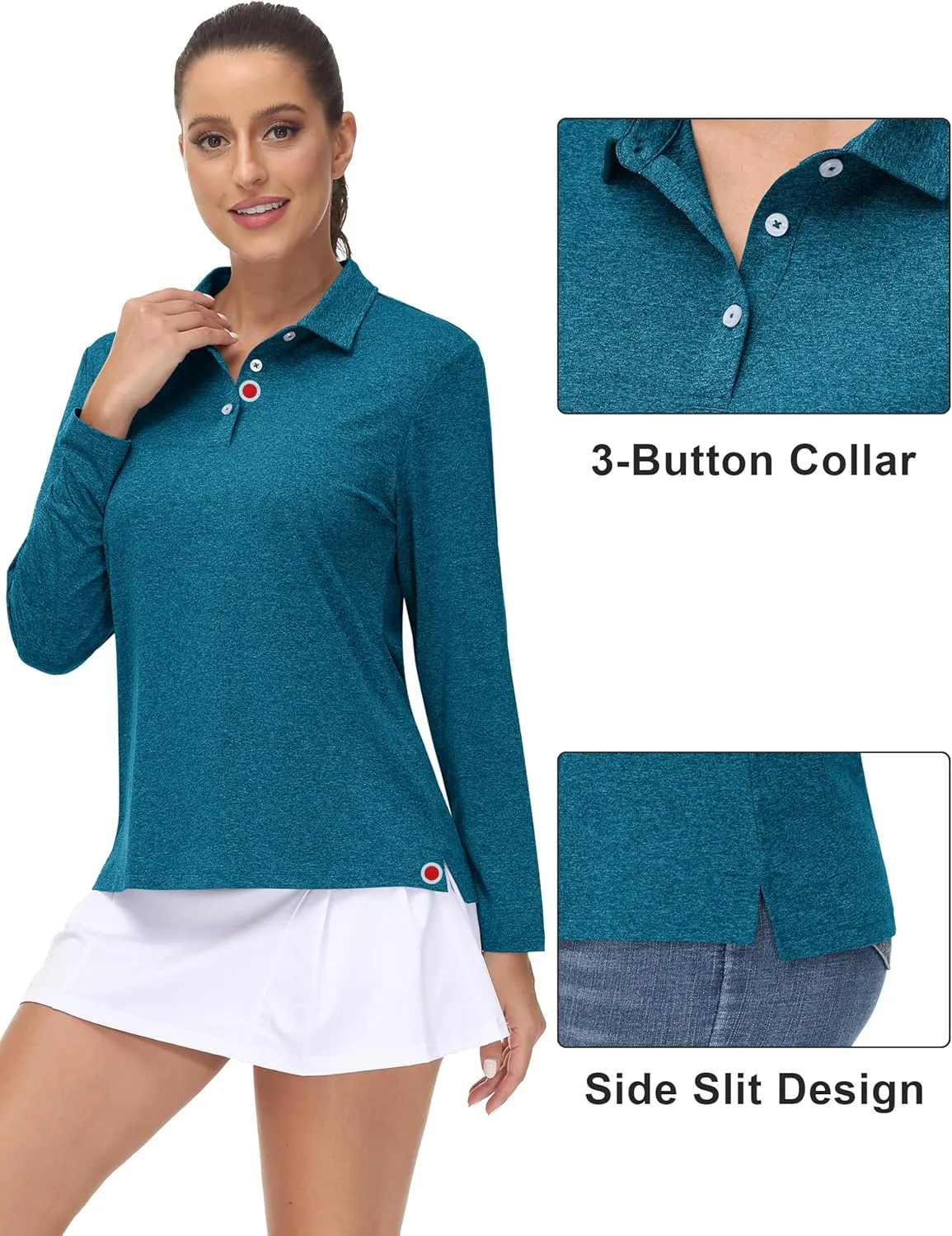 MAGCOMSEN Women's Golf Long Sleeve Polo Shirt UPF50  Sun Protection Workout Tops Quick Dry Tee