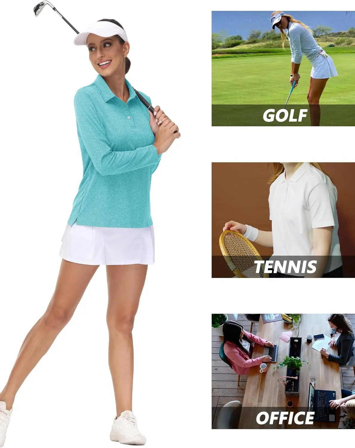 MAGCOMSEN Women's Golf Long Sleeve Polo Shirt UPF50  Sun Protection Workout Tops Quick Dry Tee