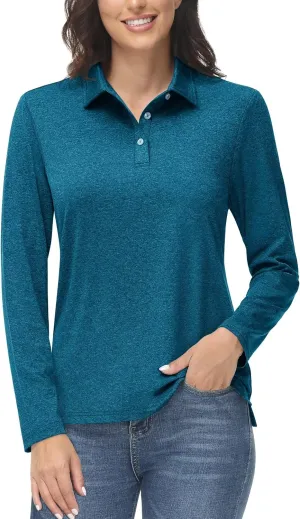 MAGCOMSEN Women's Golf Long Sleeve Polo Shirt UPF50  Sun Protection Workout Tops Quick Dry Tee