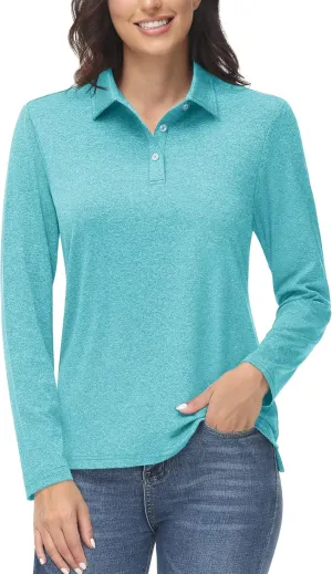 MAGCOMSEN Women's Golf Long Sleeve Polo Shirt UPF50  Sun Protection Workout Tops Quick Dry Tee