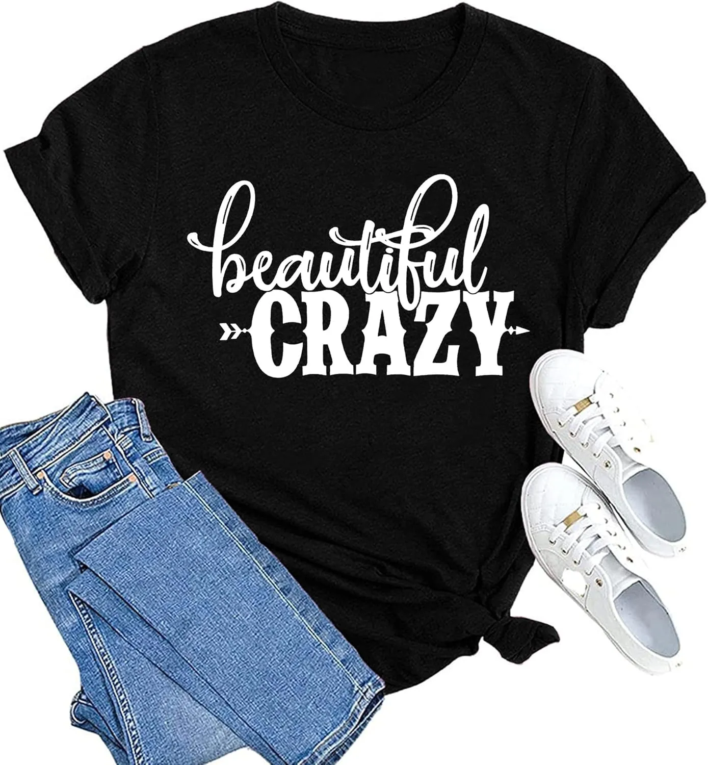 MAIHUN Beautiful Crazy Shirts Women Country Music Tshirt Funny Letter Printed Tee Casual Short Sleeve Tops