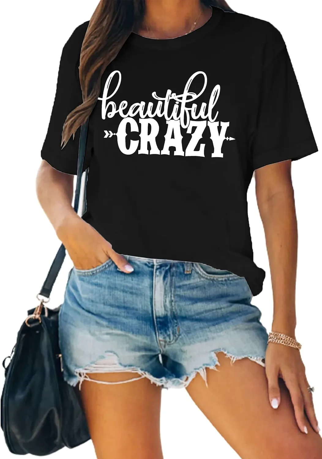 MAIHUN Beautiful Crazy Shirts Women Country Music Tshirt Funny Letter Printed Tee Casual Short Sleeve Tops
