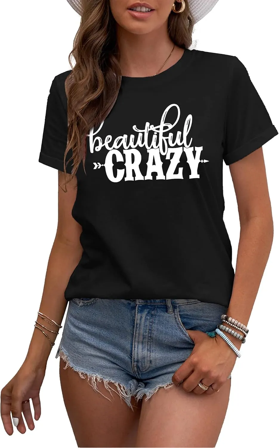 MAIHUN Beautiful Crazy Shirts Women Country Music Tshirt Funny Letter Printed Tee Casual Short Sleeve Tops
