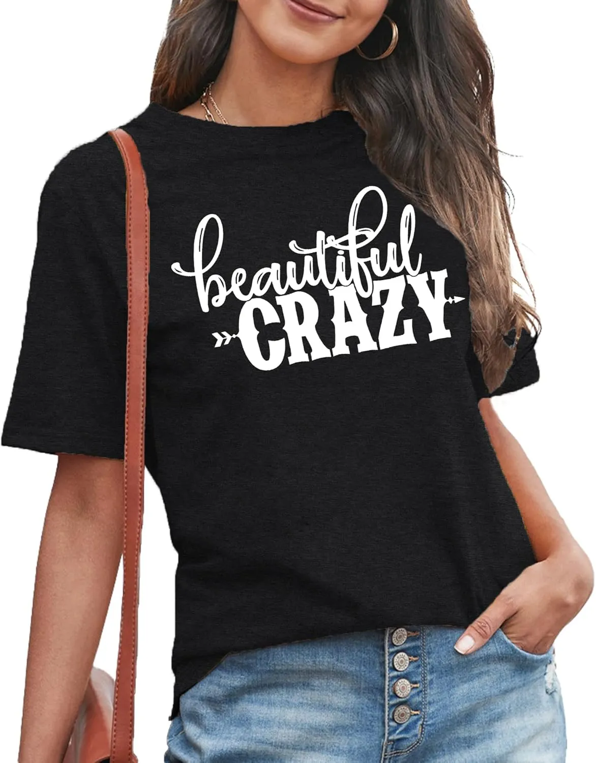MAIHUN Beautiful Crazy Shirts Women Country Music Tshirt Funny Letter Printed Tee Casual Short Sleeve Tops