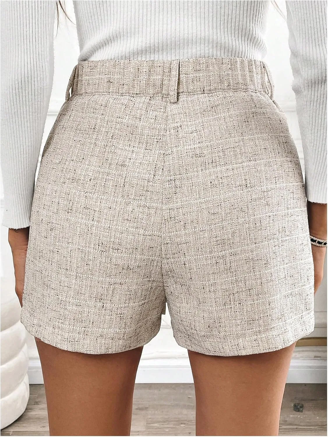 MakeMeChic Women's Elegant Plaid Shorts High Waisted Zipper Wide Leg Mini Dressy Work Office Casual Shorts