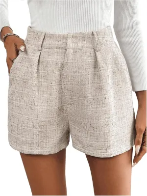 MakeMeChic Women's Elegant Plaid Shorts High Waisted Zipper Wide Leg Mini Dressy Work Office Casual Shorts