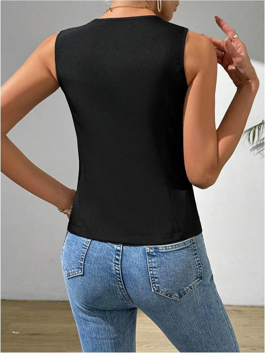 MakeMeChic Women's Suit Vest Top Sleeveless V Neck Blazer Vest Waistcoat