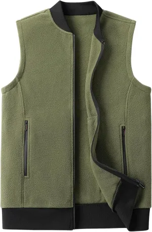 Mans Fleece Vest Full-Zip Outerwear Lightweight Sleeveless Jacket With Zipper Pockets