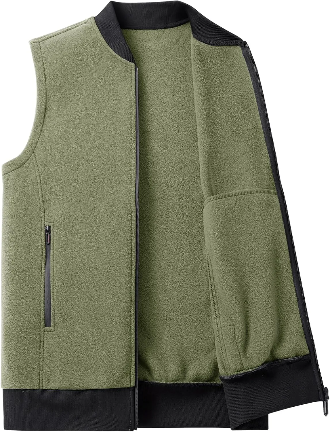 Mans Fleece Vest Full-Zip Outerwear Lightweight Sleeveless Jacket With Zipper Pockets