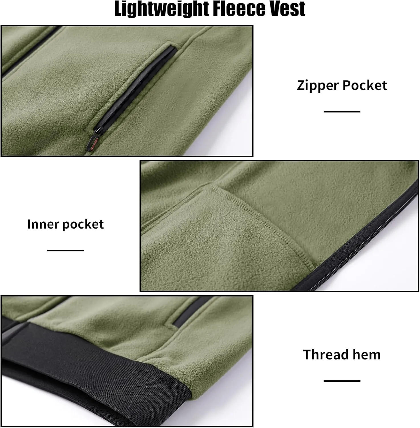 Mans Fleece Vest Full-Zip Outerwear Lightweight Sleeveless Jacket With Zipper Pockets