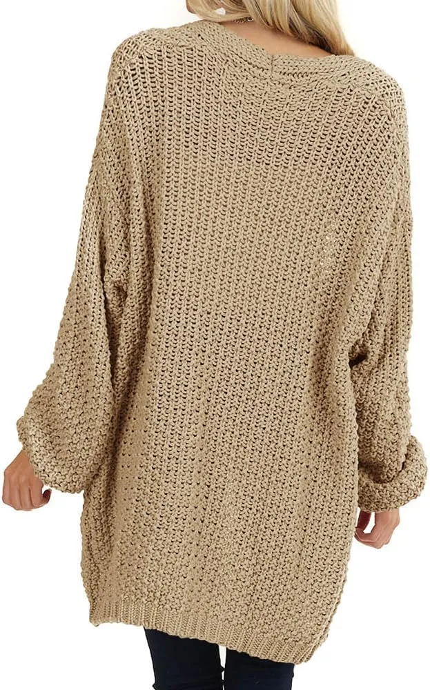 Maroway Womens Cardigan Solid Color Long Sleeve Open Front Chunky Knit Sweater Outwear