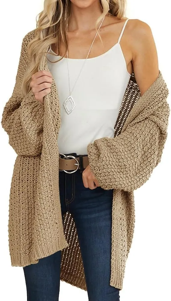 Maroway Womens Cardigan Solid Color Long Sleeve Open Front Chunky Knit Sweater Outwear