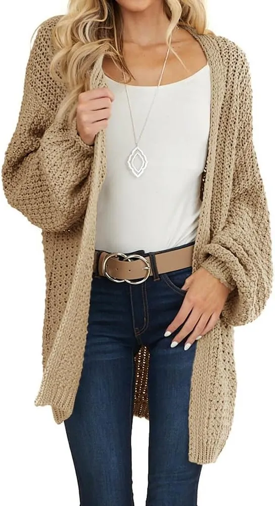 Maroway Womens Cardigan Solid Color Long Sleeve Open Front Chunky Knit Sweater Outwear