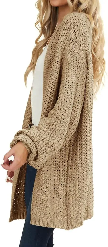 Maroway Womens Cardigan Solid Color Long Sleeve Open Front Chunky Knit Sweater Outwear