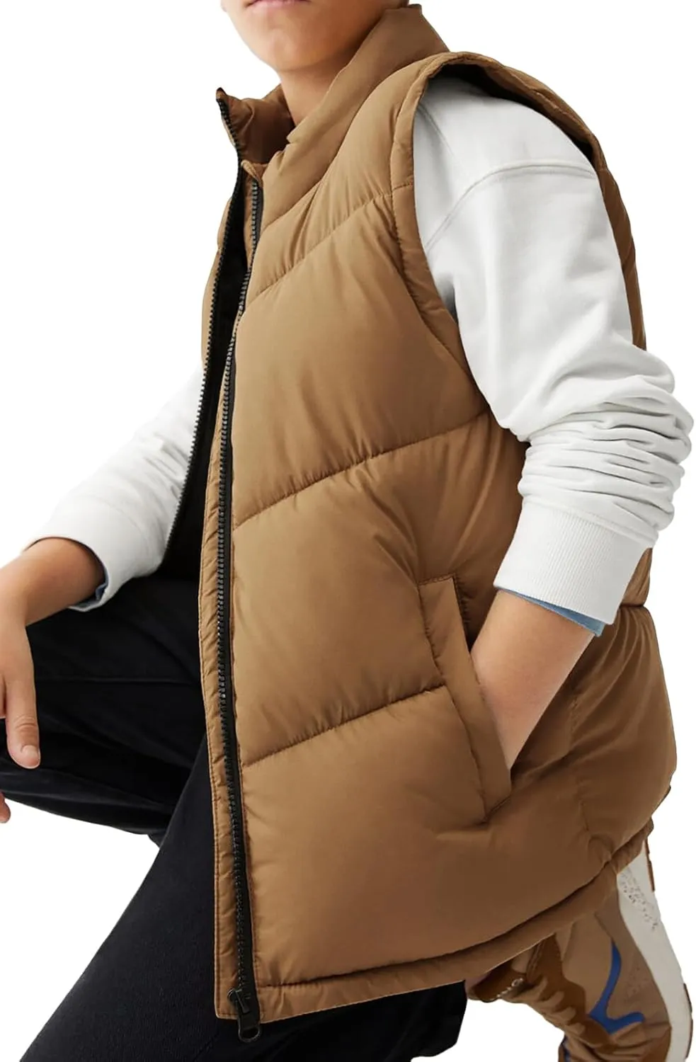Meikulo Boys Zip Up Puffer Vest Kids Stand Collar Quilted Gilet Sleeveless Jackets Outwear with Pockets