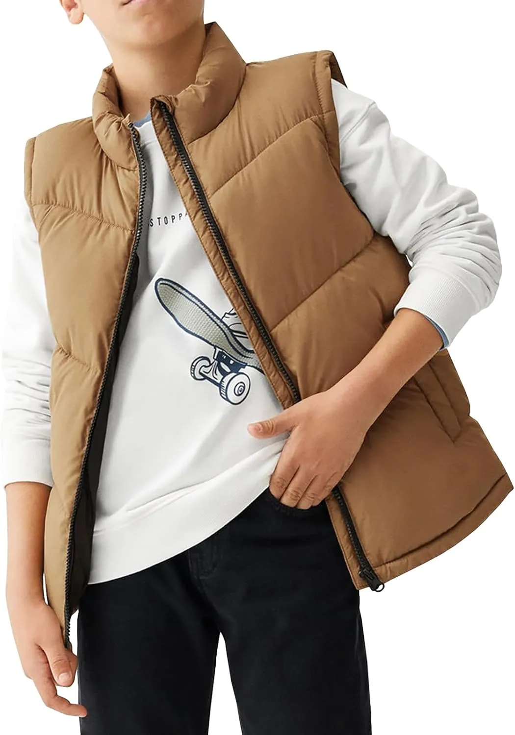 Meikulo Boys Zip Up Puffer Vest Kids Stand Collar Quilted Gilet Sleeveless Jackets Outwear with Pockets