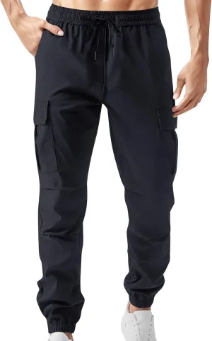 Men Cargo Tapered Hiking Jogger Chino Cargo Outdoor Sweatpants Workout Elastic Waist Athletic Jogging