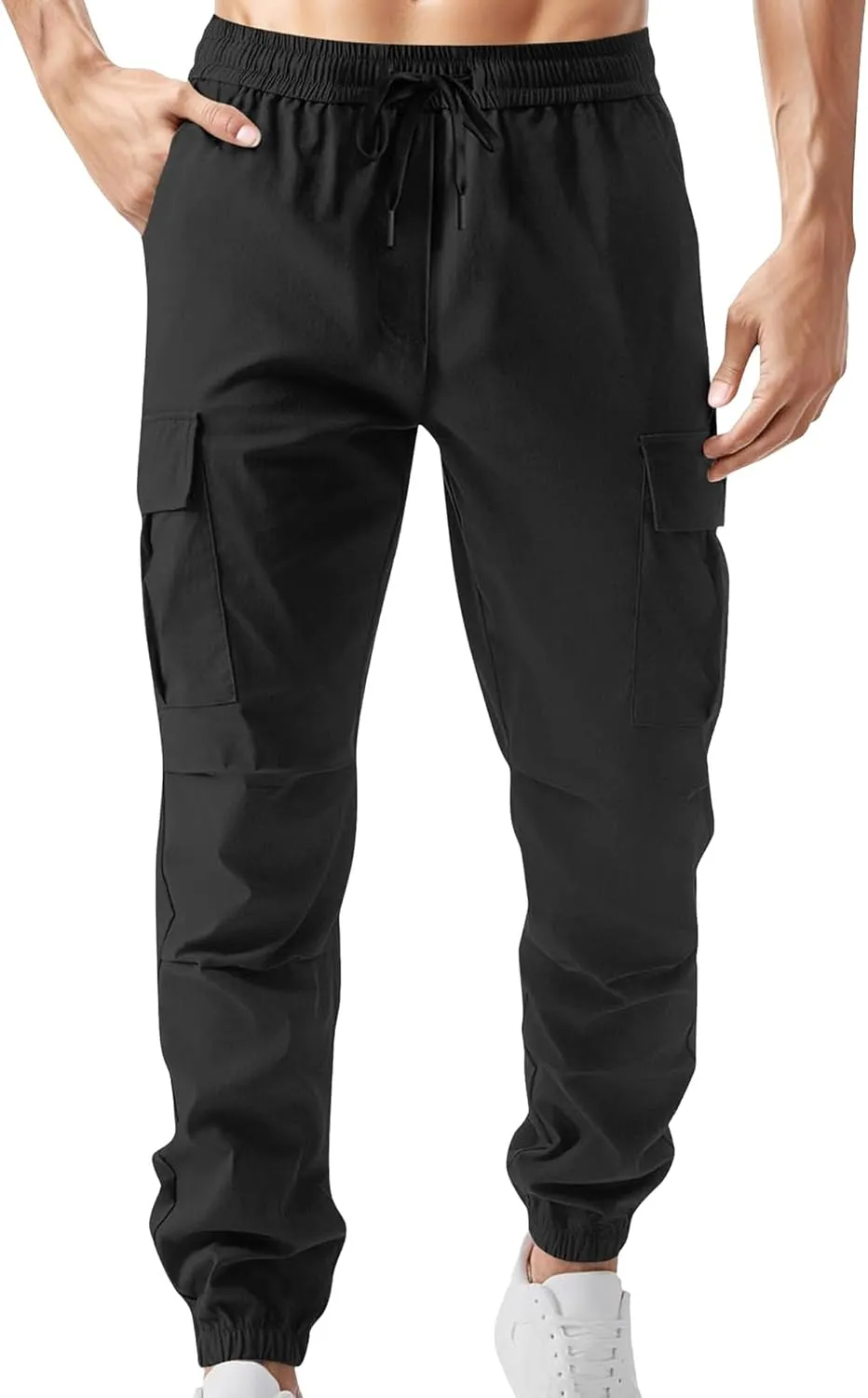 Men Cargo Tapered Hiking Jogger Chino Cargo Outdoor Sweatpants Workout Elastic Waist Athletic Jogging