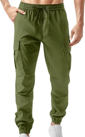 Men Cargo Tapered Hiking Jogger Chino Cargo Outdoor Sweatpants Workout Elastic Waist Athletic Jogging
