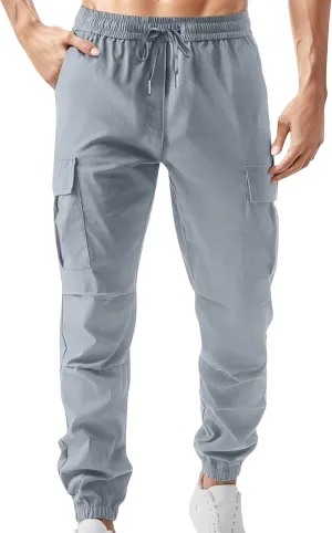 Men Cargo Tapered Hiking Jogger Chino Cargo Outdoor Sweatpants Workout Elastic Waist Athletic Jogging