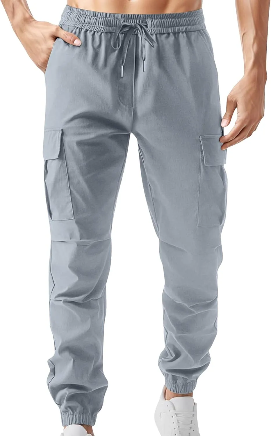 Men Cargo Tapered Hiking Jogger Chino Cargo Outdoor Sweatpants Workout Elastic Waist Athletic Jogging