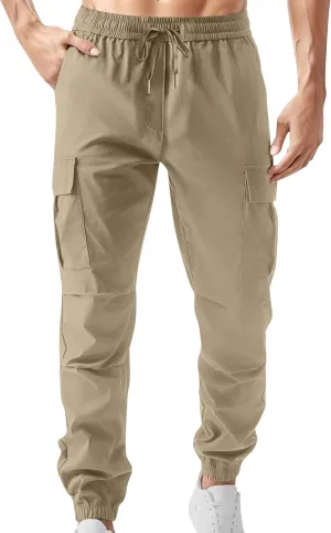 Men Cargo Tapered Hiking Jogger Chino Cargo Outdoor Sweatpants Workout Elastic Waist Athletic Jogging