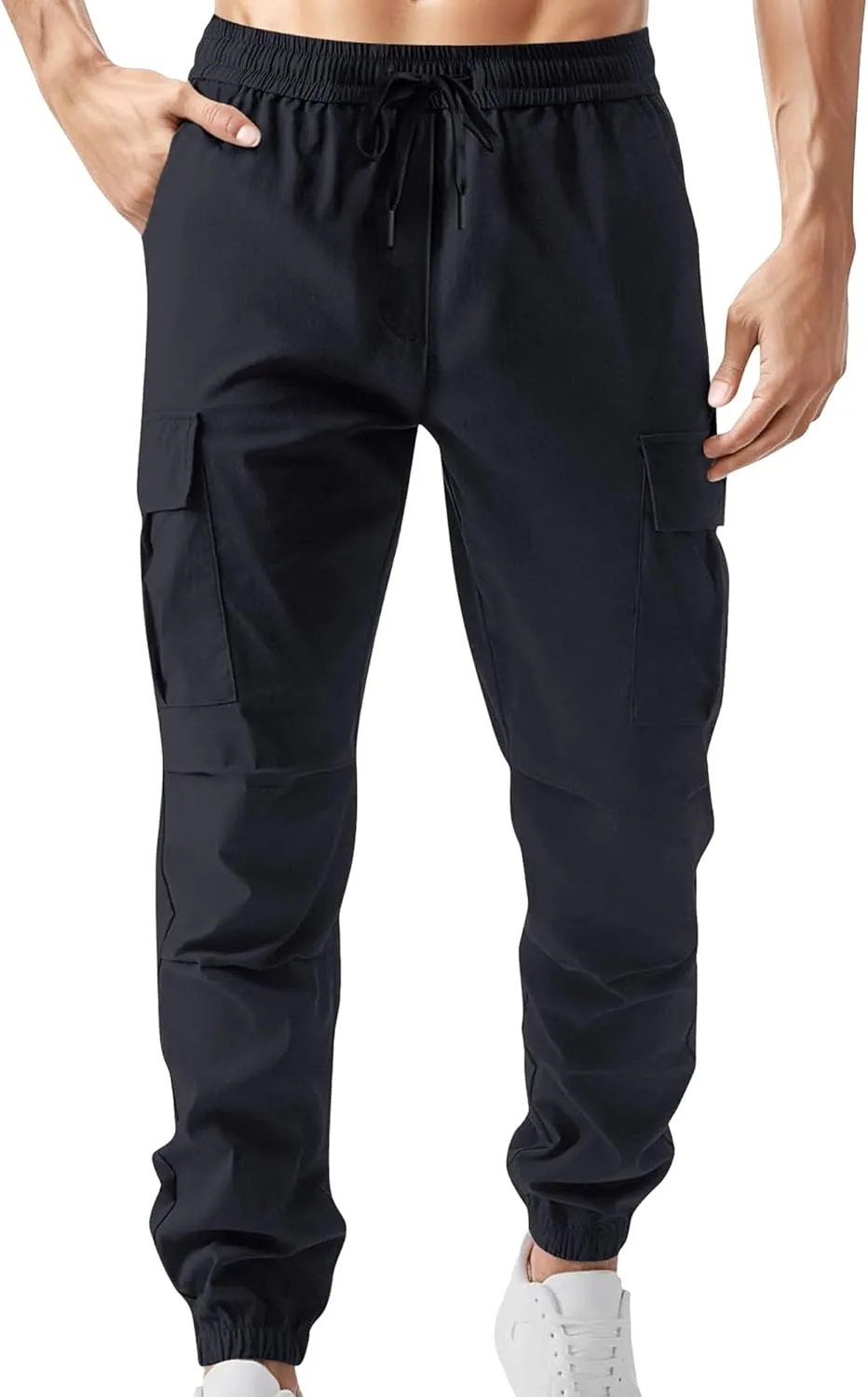Men Cargo Tapered Hiking Jogger Chino Cargo Outdoor Sweatpants Workout Elastic Waist Athletic Jogging