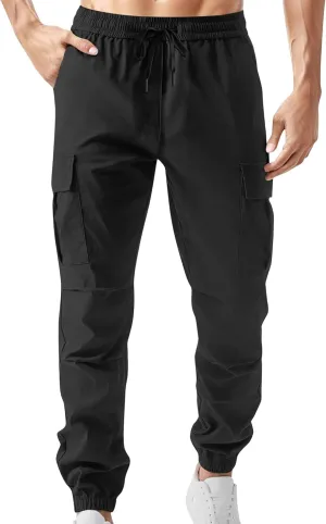 Men Cargo Tapered Hiking Jogger Chino Cargo Outdoor Sweatpants Workout Elastic Waist Athletic Jogging