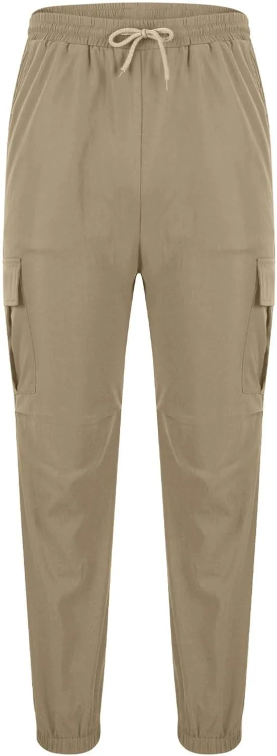 Men Cargo Tapered Hiking Jogger Chino Cargo Outdoor Sweatpants Workout Elastic Waist Athletic Jogging