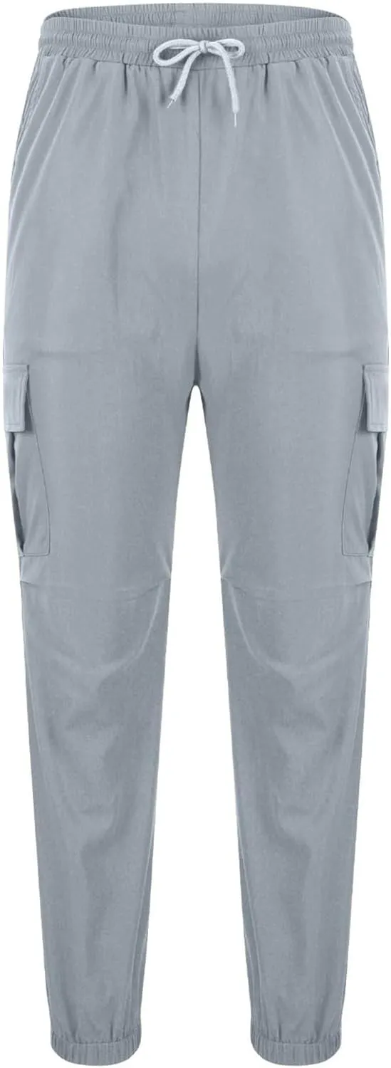 Men Cargo Tapered Hiking Jogger Chino Cargo Outdoor Sweatpants Workout Elastic Waist Athletic Jogging