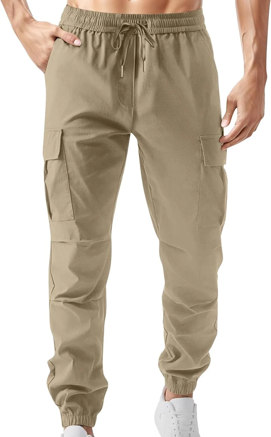 Men Cargo Tapered Hiking Jogger Chino Cargo Outdoor Sweatpants Workout Elastic Waist Athletic Jogging
