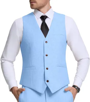 Men Linen Vest Casual Suit Vests Regular Fit Beach Wedding Waistcoat For Mens Groomsmen Party Dress Vest