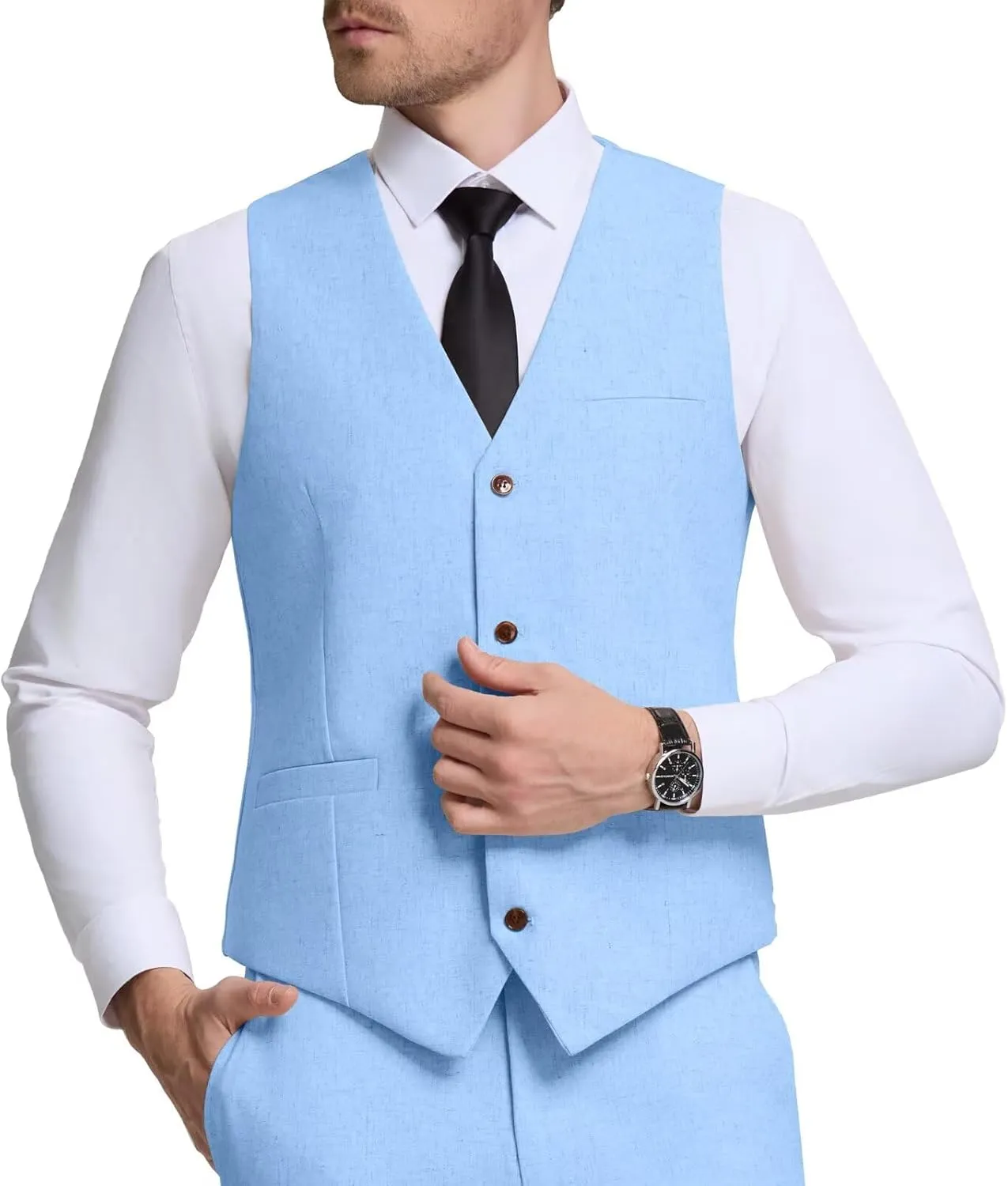 Men Linen Vest Casual Suit Vests Regular Fit Beach Wedding Waistcoat For Mens Groomsmen Party Dress Vest