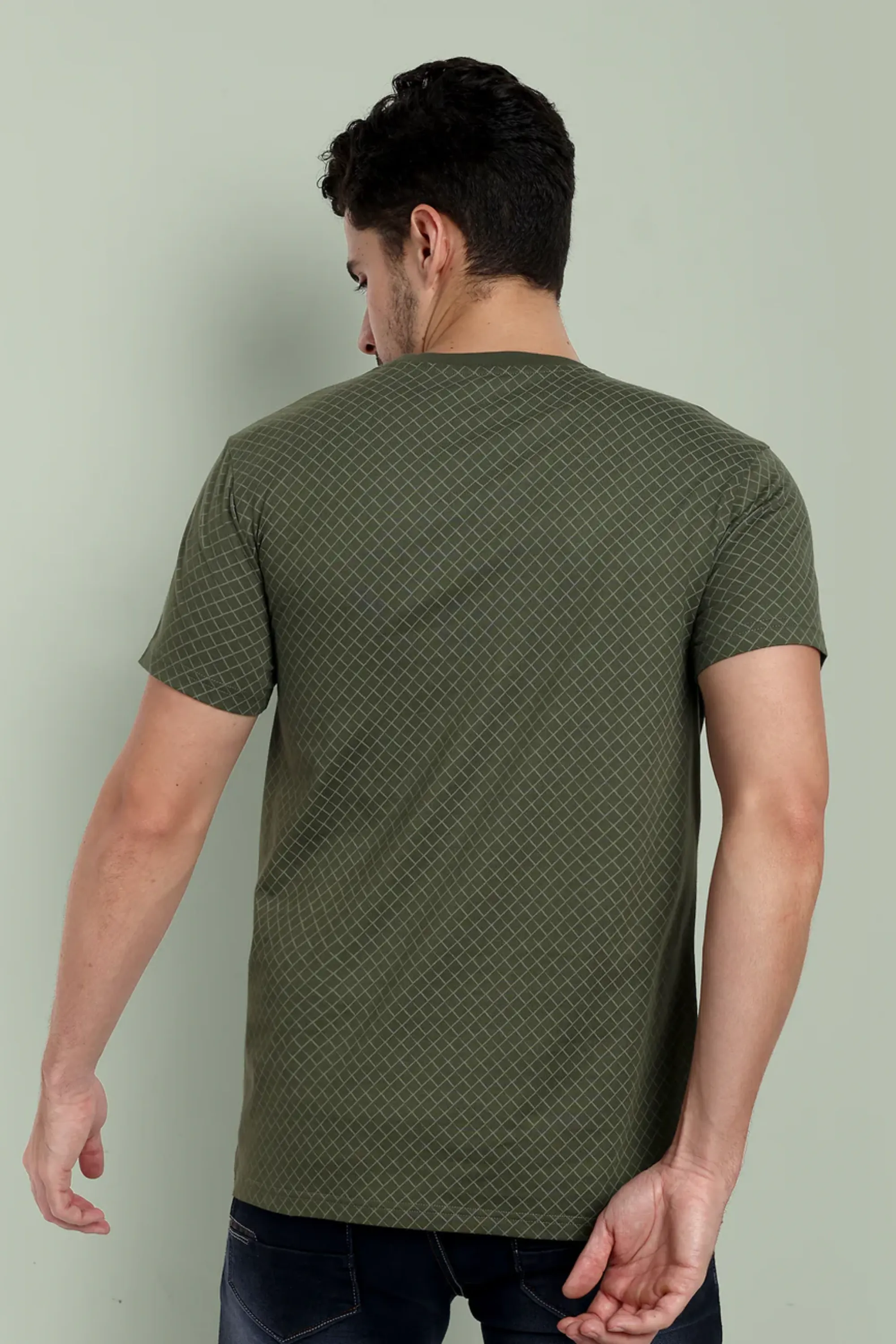 Men Military Olive Round Neck T-Shirt