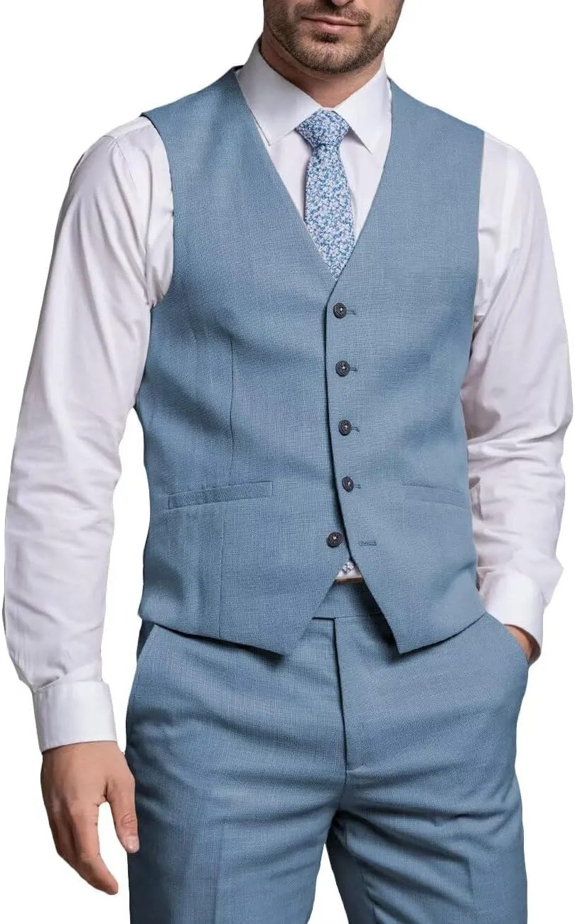 Mens 2 Piece Suit Slim Fit Formal Groomsmen Vest Pants Suit Set Wedding Single-Breasted V-Neck Vest and Pants