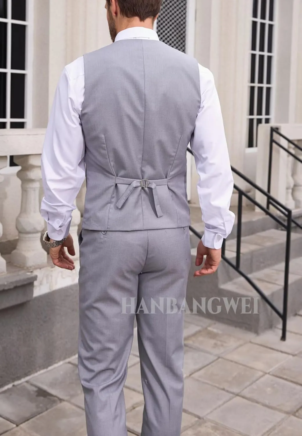 Mens 2 Piece Suit Slim Fit Formal Groomsmen Vest Pants Suit Set Wedding Single-Breasted V-Neck Vest and Pants