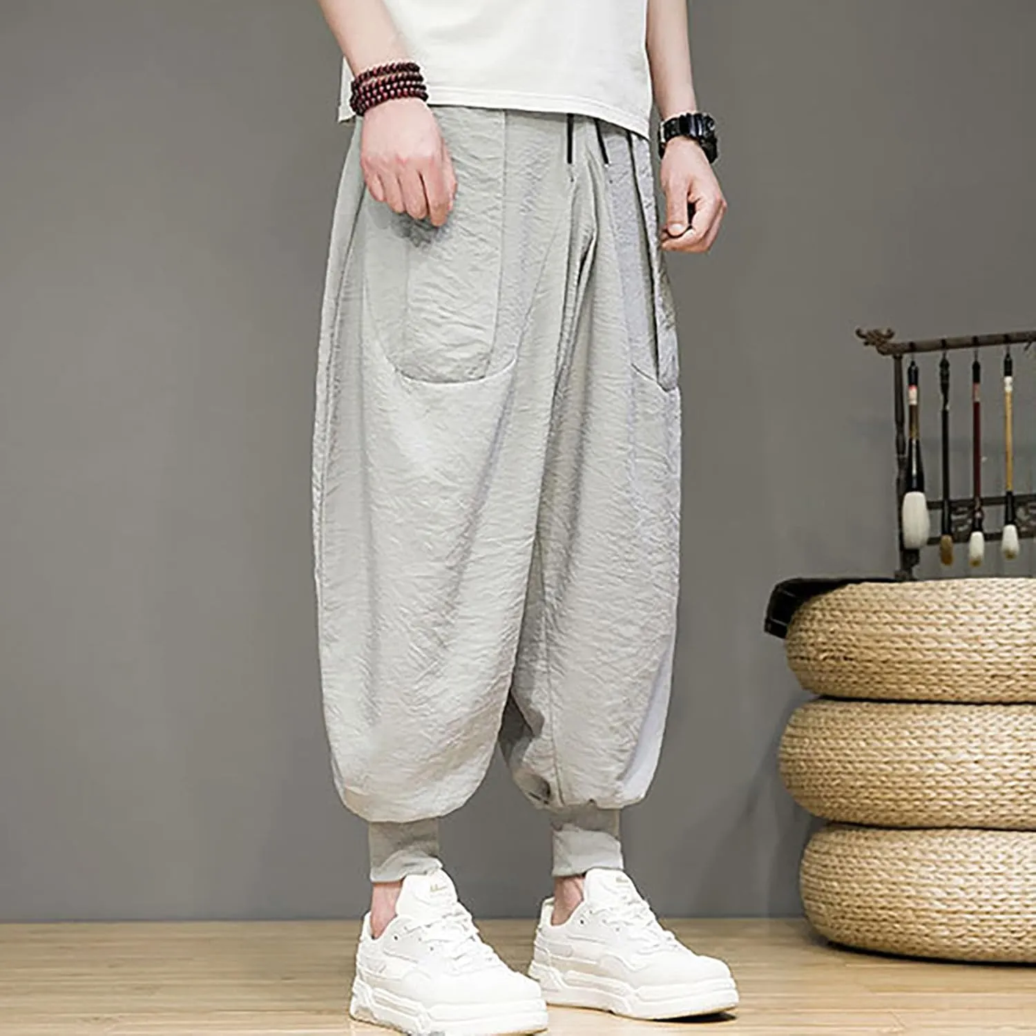 Mens 2023 Casual Harem Pant Loose Hippie Boho Aladdin Yoga Pant Casual Baggy Drawstring Hippie Boho Aladdin Harem Pant