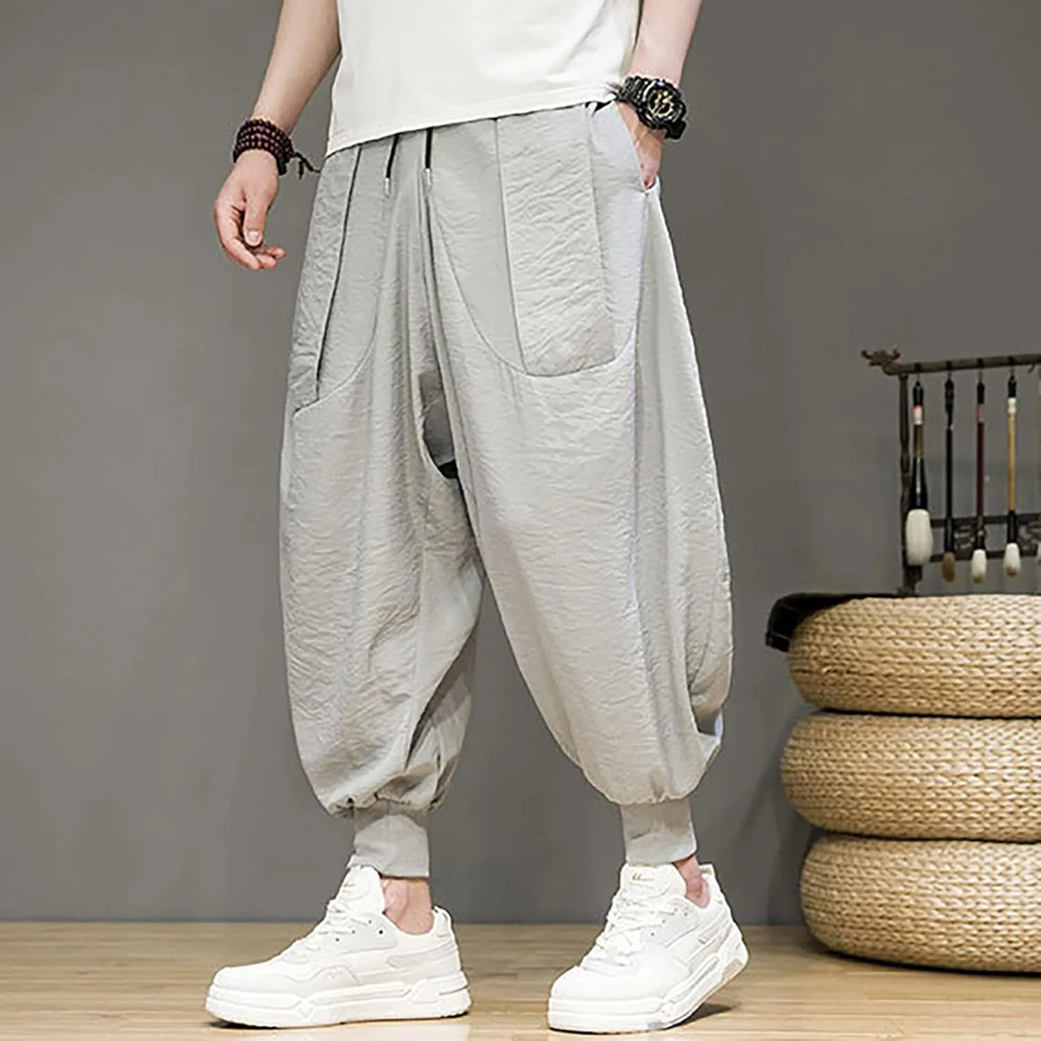 Mens 2023 Casual Harem Pant Loose Hippie Boho Aladdin Yoga Pant Casual Baggy Drawstring Hippie Boho Aladdin Harem Pant