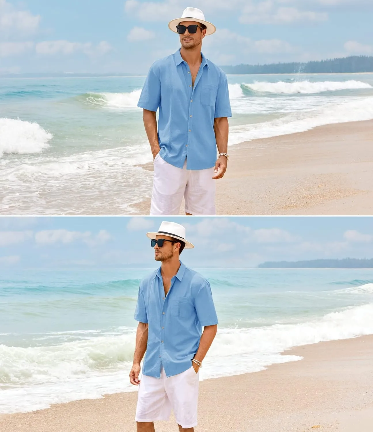 Mens Beach Linen Shirts Short Sleeve Cuban Button Down Casual Summer T Shirt Guayabera Hawaiian Tee Loose Fit Tops