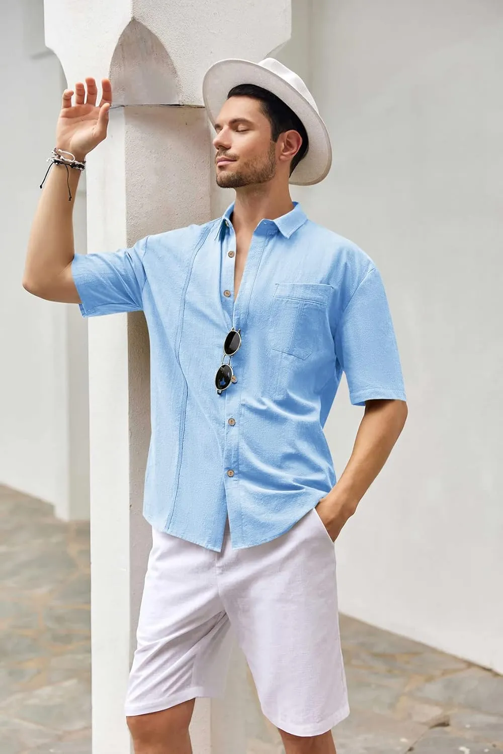 Mens Beach Linen Shirts Short Sleeve Cuban Button Down Casual Summer T Shirt Guayabera Hawaiian Tee Loose Fit Tops